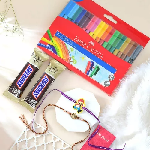 Rakhi, Pens & Chocolates Gift Set