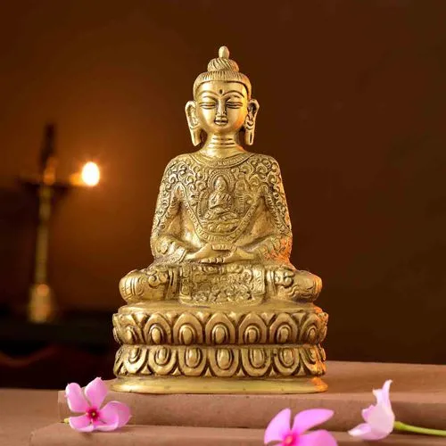 Serene Buddha Brass Figure