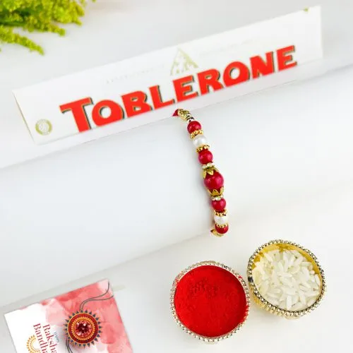 Joyful Red Beads Rakhi and Chocolate Combo