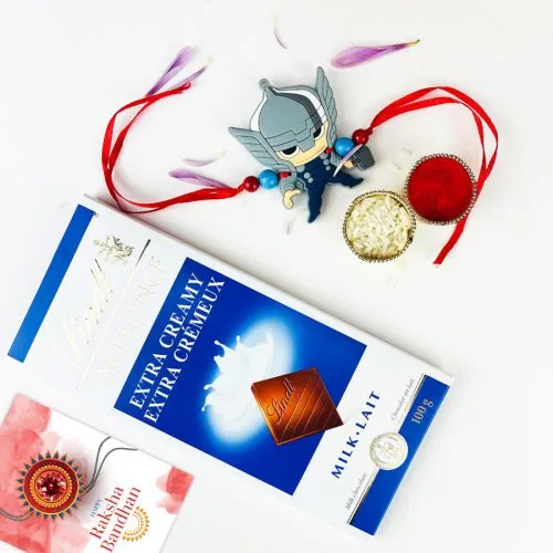 Joyful Super Hero Rakhi & Lindtt Combo