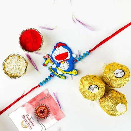 Cute Doraemon Rakhi & Rocher Surprise