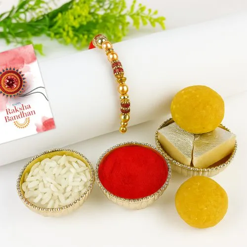 Luxurious Pearl Rakhi & Sweets Combo