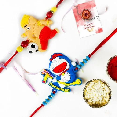 Adorable Doremon & Ganesha Rakhi Duo
