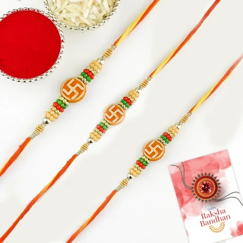 Sacred Swastik Rakhi Trio Pack