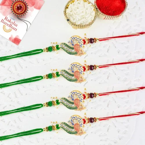 Elegant Zardosi Peacock Rakhi Set