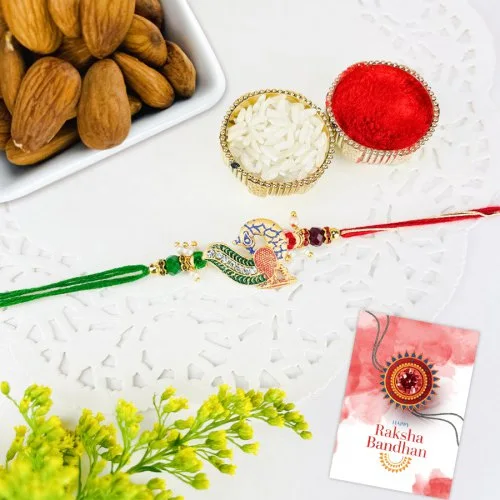 Peacock Zardosi Rakhi with Crunchy Almonds