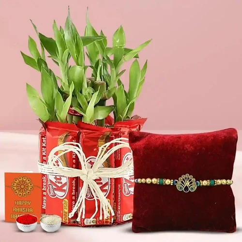 Exceptional Kitkat Arrangement with 2 Tier Lucky Bamboo Plant