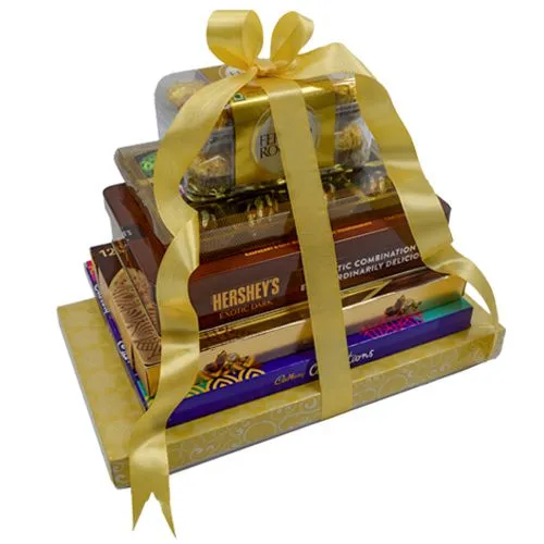 Merry Christmas and Happy New Year 6 Tier Indulgence Gift Basket Tower with  Dried Fruits & Nuts - Gourmet Food Present for Men & Women