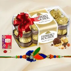 16 pcs Ferrero Rocher Chocolate Pack with Rakhi and Roli Tilak Chawal