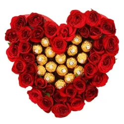 Heart Shaped Arrangement of Ferrero Rocher n Red Roses