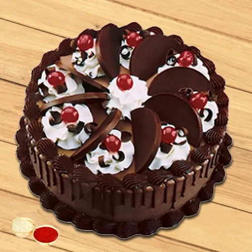 Cheering Choice Chocolate Cake with free Roli Tilak and Chawal