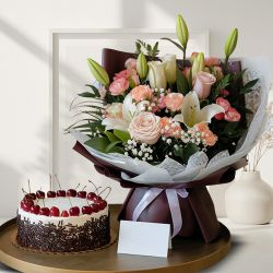 Online Black Forest Cake N Mixed Flowers Bouquet