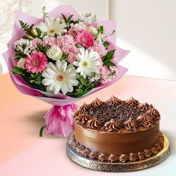 Send Chocolate Cake N Mixed Floral Bouquet
