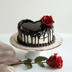 Online Heart-Shape Black Forest Cake with Red Rose