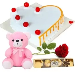 Order Vanilla Cake with Single Rose, Teddy N Ferrero Rocher