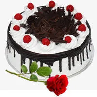 Online Eggless Black Forest Cake with Single Rose