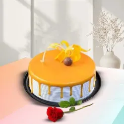 Order Eggless Butter Scotch Cake with Single Rose