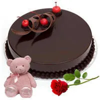 Deliver Eggless Chocolate Cake with Rose N Teddy