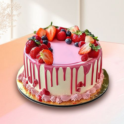 Tasty Fresh Fruit-N-Strawberry Cake for Promise Day