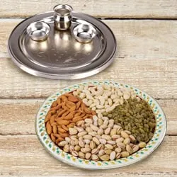 Shop Online Silver Plated Thali with Assorted Dry Fruits