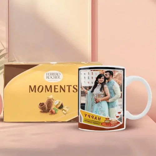 Personalized Photo Coffee Mug N 16 pcs Ferrero Rocher Moments Chocolate on Karwa Chauth