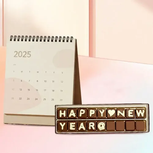 Happy New Year 2 line SMS Chocolate with Desk Calender