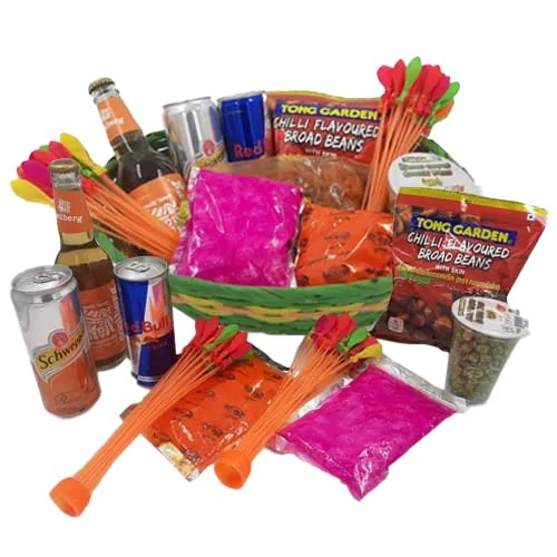 Delightful Holi Gifts Basket of Snacks n Drinks