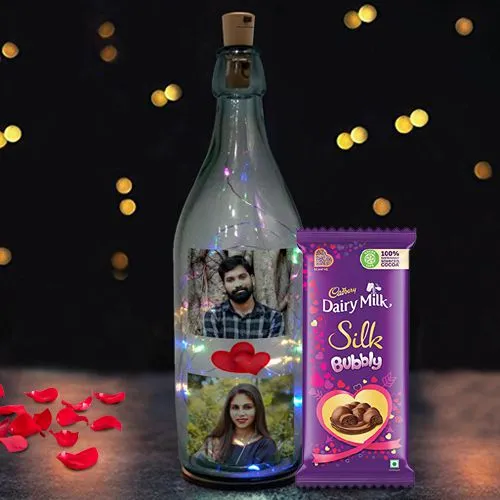 Personalized LED Glowing Bottle Lamp n Cadbury Chocolate Gift Combo