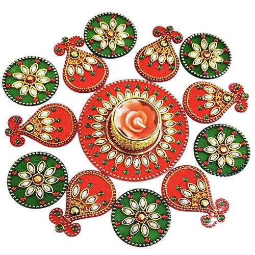 Trendy Set of Acrylic Rangoli with T Light Holder