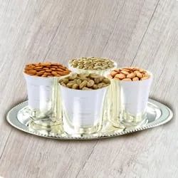 Gift Online Mixed Dry Fruits with Silver Glasses and Tray