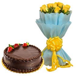 Chocolate Cake with Yellow Rose Bouquet Chocolate Cake with Yellow Rose Bouquet