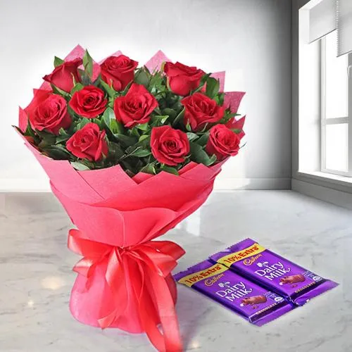 Shop Combo of Red Rose Bouquet N Dairy Milk Chocolates Online 