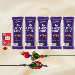 5 Cadbury Dairy Milk Chocolates with 1 Bhaiya Bhabhi Rakhi