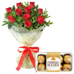 Romantic Selection of Red Roses Bouquet with Luscious Ferrero Rocher Chocolates Romantic Selection of Red Roses Bouquet with Luscious Ferrero Rocher Chocolates