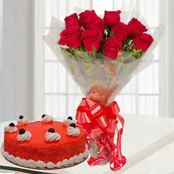 Online Red Roses Bouquet with Red Velvet Cake