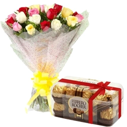Combo of Mixed Roses Bouquet with Ferrero Rocher