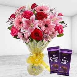 Deliver Mixed Flowers Bouquet with Cadbury Chocolates