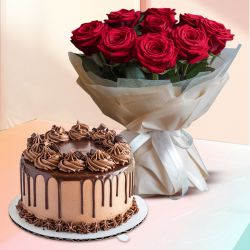 Exotic Red Rose Bouquet and Chocolate Cake Exotic Red Rose Bouquet and Chocolate Cake