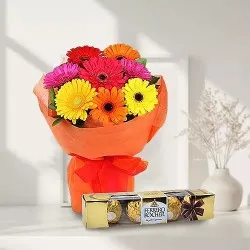 Online Bouquet of Gerberas and Ferrero Rocher