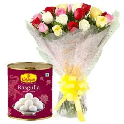 Send Mixed Roses with Haldirams Rasgulla