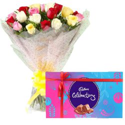 Mixed Roses Bunch with Cadbury Celebrations