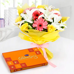 Captivating Bouquet of Mixed Flowers with Delicate Cadbury Celebration Captivating Bouquet of Mixed Flowers with Delicate Cadbury Celebration