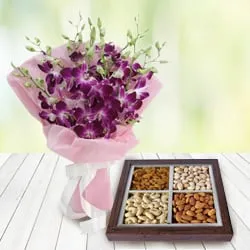Online Orchids Bouquet with Dry Fruits