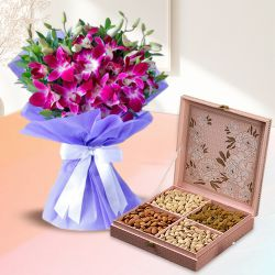 Online Orchids Bouquet with Dry Fruits