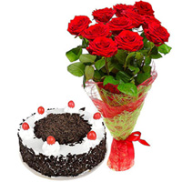 Joyous Mixed Roses with Delicious Black Forest Cake for Anniversary Joyous Mixed Roses with Delicious Black Forest Cake for Anniversary