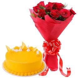 Book Red Roses Bouquet N Mango Flavour Cake Online Book Red Roses Bouquet N Mango Flavour Cake Online