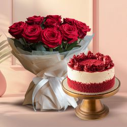 Book Online Red Velvet Cake with Red Roses Bouquet