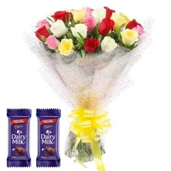 Order Mixed Roses Bouquet with Dairy Milk Crackle