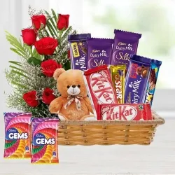 Order Chocolates Gift Basket with Red Roses