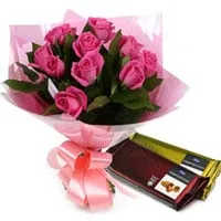 Send Bouquet of Pink Roses with Cadbury Temptations